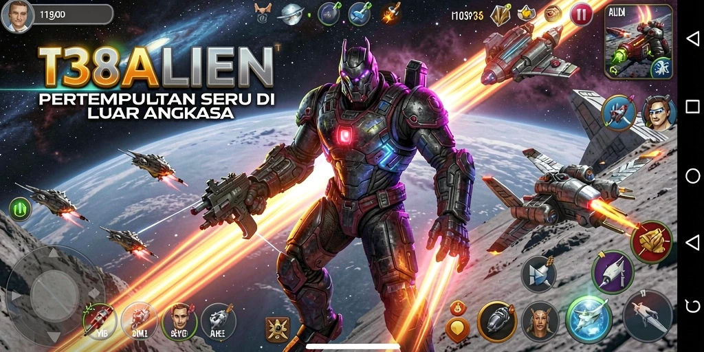 Screenshot utama 138ALIEN menampilkan aksi pertempuran Battle Royale yang seru di luar angkasa.