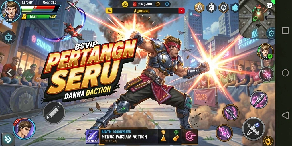 Tampilan aksi mendebarkan dalam gameplay 8SVIP yang seru.