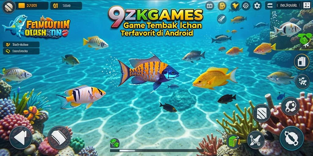 Screenshot utama 9ZKGAMES menampilkan gameplay menarik Tembak Ikan.
