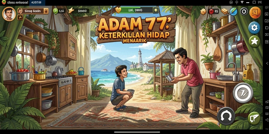 Tangkapan layar gameplay ADAM77 menunjukkan interaksi karakter yang dinamis.