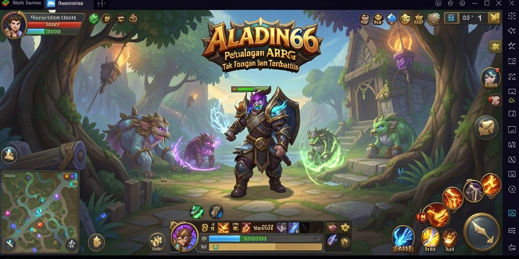 Screenshot gameplay ARPG ALADIN66 dengan aksi pertempuran epik.