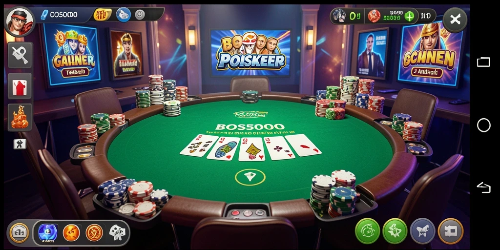 Screenshot utama BOS5000 menampilkan aksi seru dalam permainan Poker.