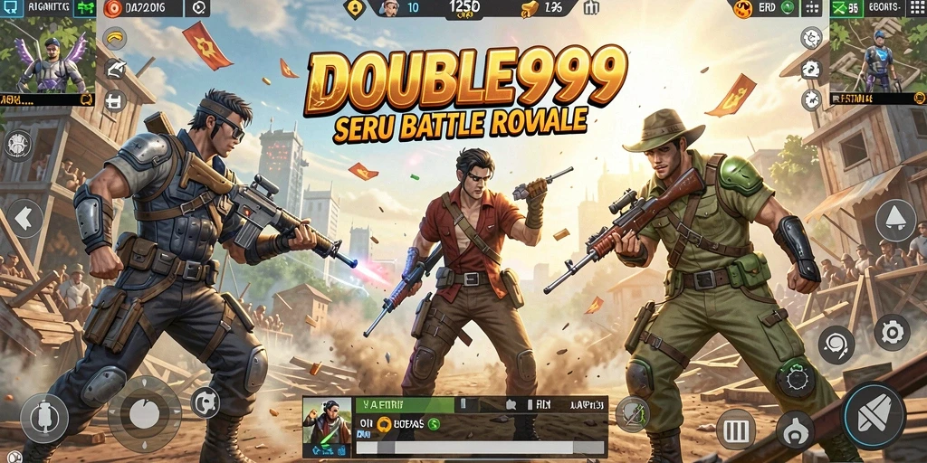 Tampilan gameplay intens di medan perang DOUBLE999.