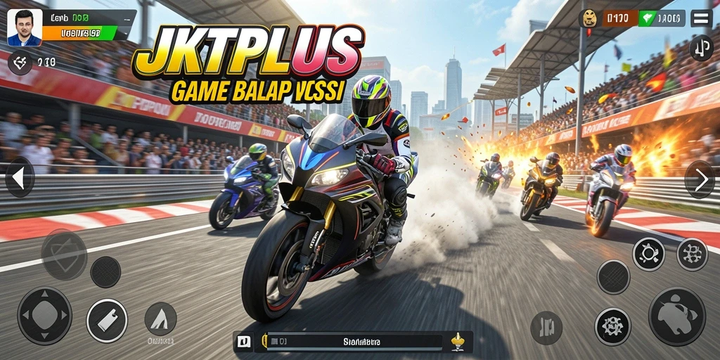 Gameplay JKTPLUS menampilkan aksi balap motor yang seru dan mendebarkan.