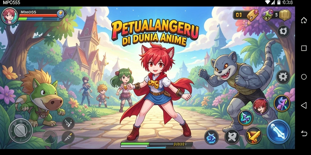 Screenshot utama MPO555 yang menampilkan gameplay penuh aksi dan warna.