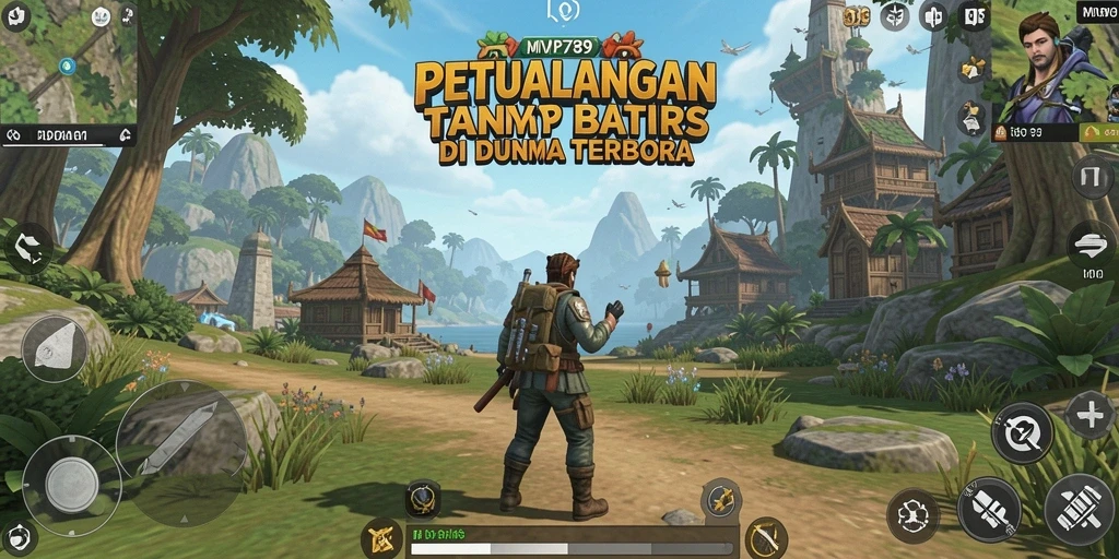 Screenshot menunjukkan pemain menjelajahi dunia terbuka yang luas.