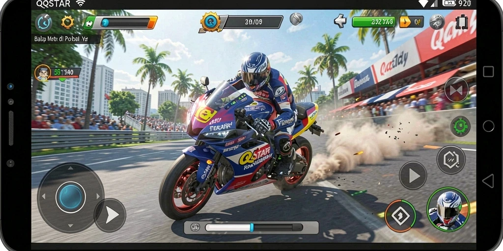 Tampilan menarik dari gameplay balap motor di QQSTAR.