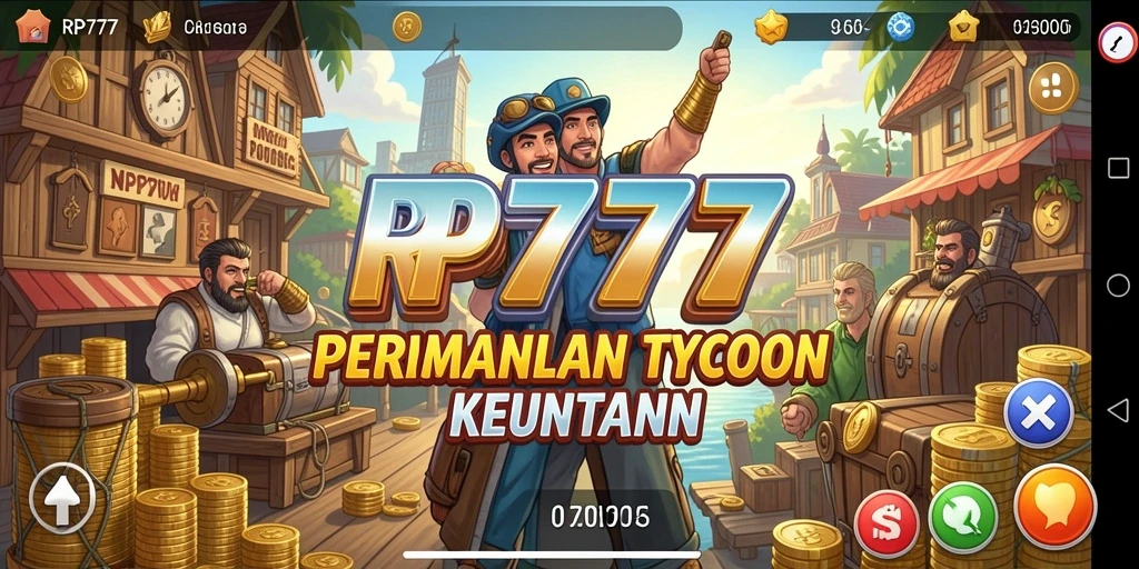 Tampilan screenshot RP777 menampilkan lingkungan bisnis yang dinamis dan penuh warna.