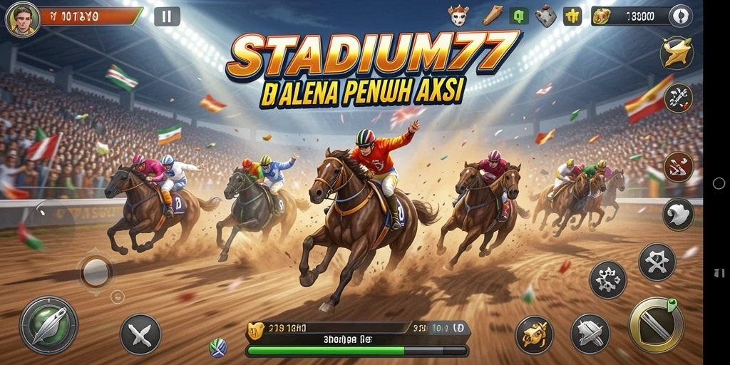 Gameplay balap seru di STADIUM77 dengan trek menantang.