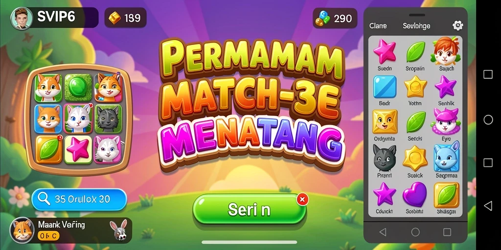 Screenshot gameplay SVIP6 yang menampilkan tantangan Match-3 yang seru.