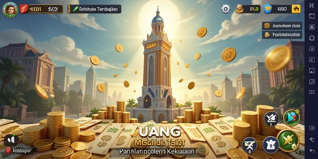 Screenshot gameplay UANG menunjukkan menara berdiri kokoh melawan gelombang musuh.