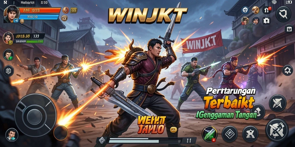 Screenshot gameplay WINJKT menunjukkan aksi pertarungan yang intens.