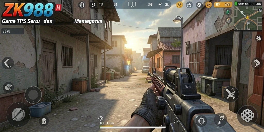Screenshot ZK988 menampilkan aksi intens di tengah pertempuran TPS.